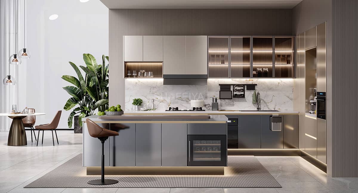Custom minimalist glossy kitchen cabinet