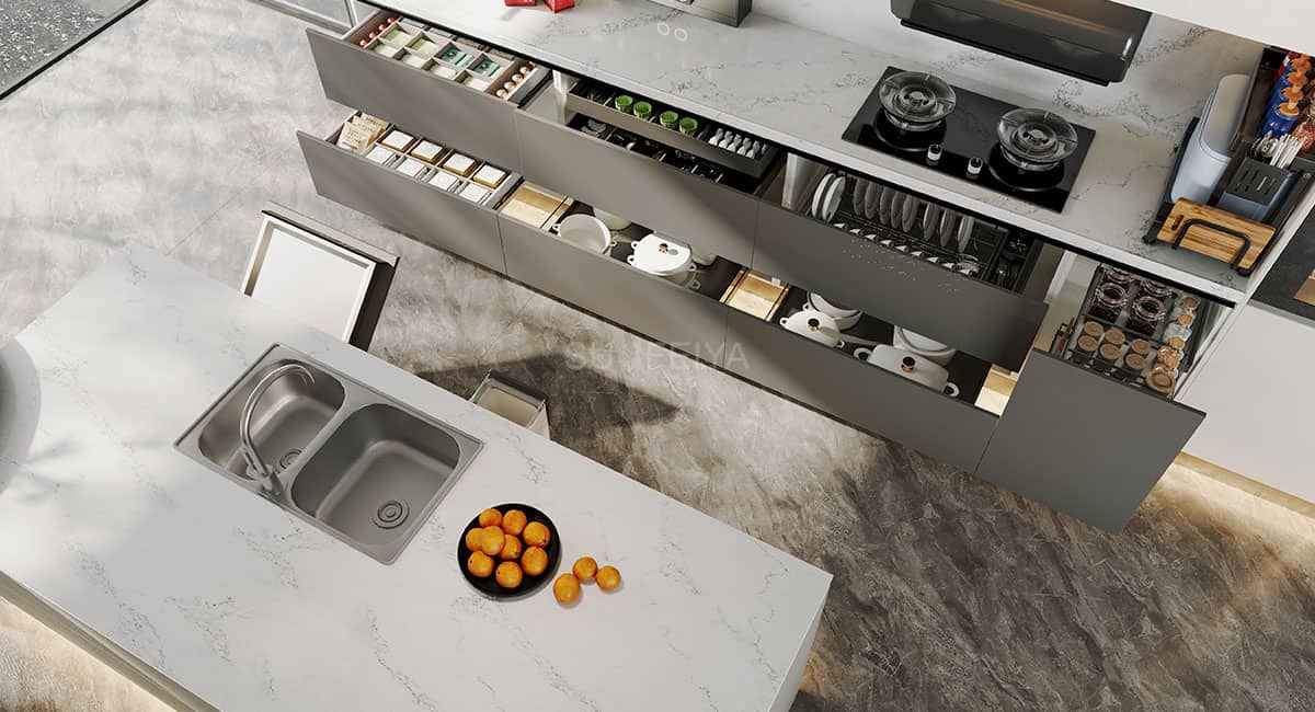 Light luxury flat panel handleless kitchen cabinet — frame 2