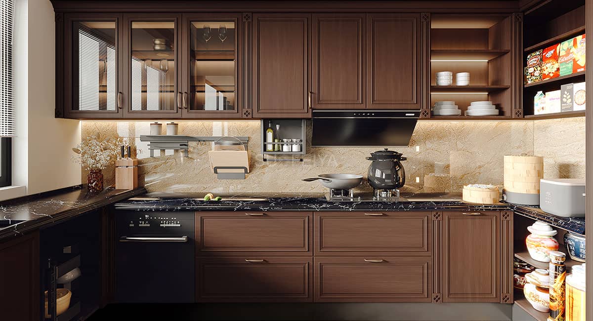 Classic Retro PVC U-shaped Kitchen Cabinet — frame 1