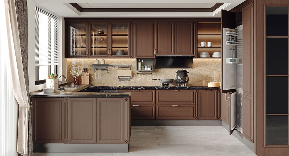 Classic Retro PVC U-shaped Kitchen Cabinet