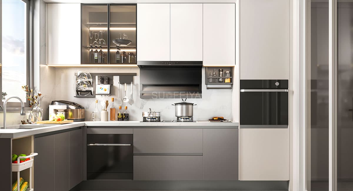 Modern L-shape integrated semi-open kitchen cabinet